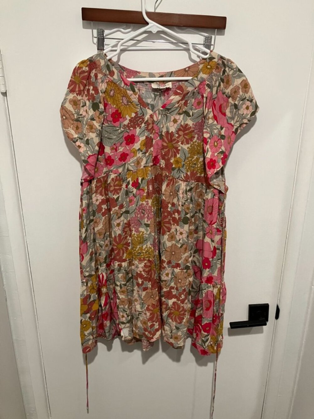 Umgee Women's Tiered Floral Babydoll Dress, Pink Multicolor, Size 1XL